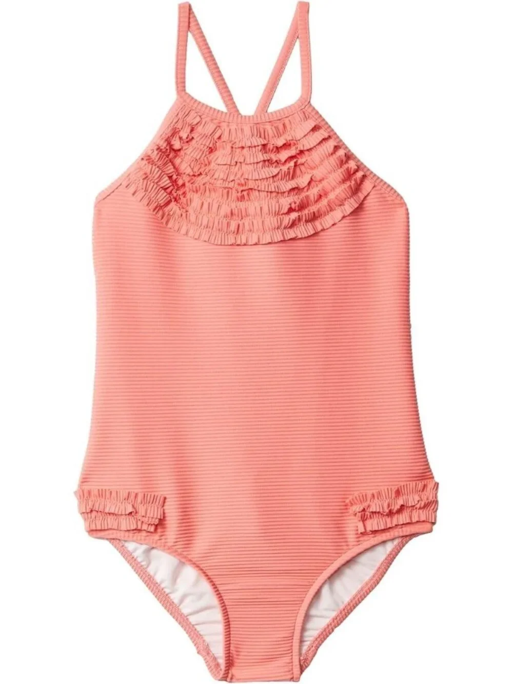 Seafolly Womens Frill Ruffle High Neck One Piece Swimsuit Size 2 XXS Pink NWT